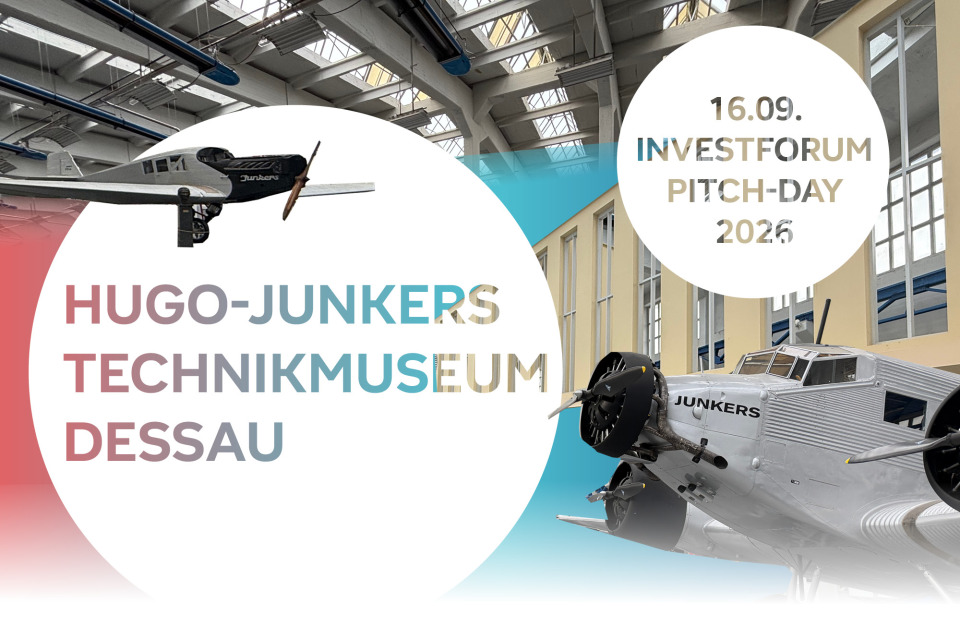 Hugo-Junkers Technikmuseum mit Flugzeugen in der Investforum Pitch-Day stattfindet